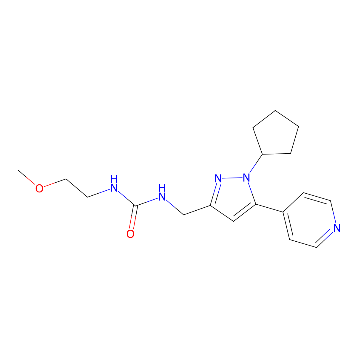 1-((1-cyclopentyl-5-(pyridin-4-yl)-1H-pyrazol-3-yl)methyl)-3-(2-methoxyethyl)urea molecular structure, CAS 1421453-53-3