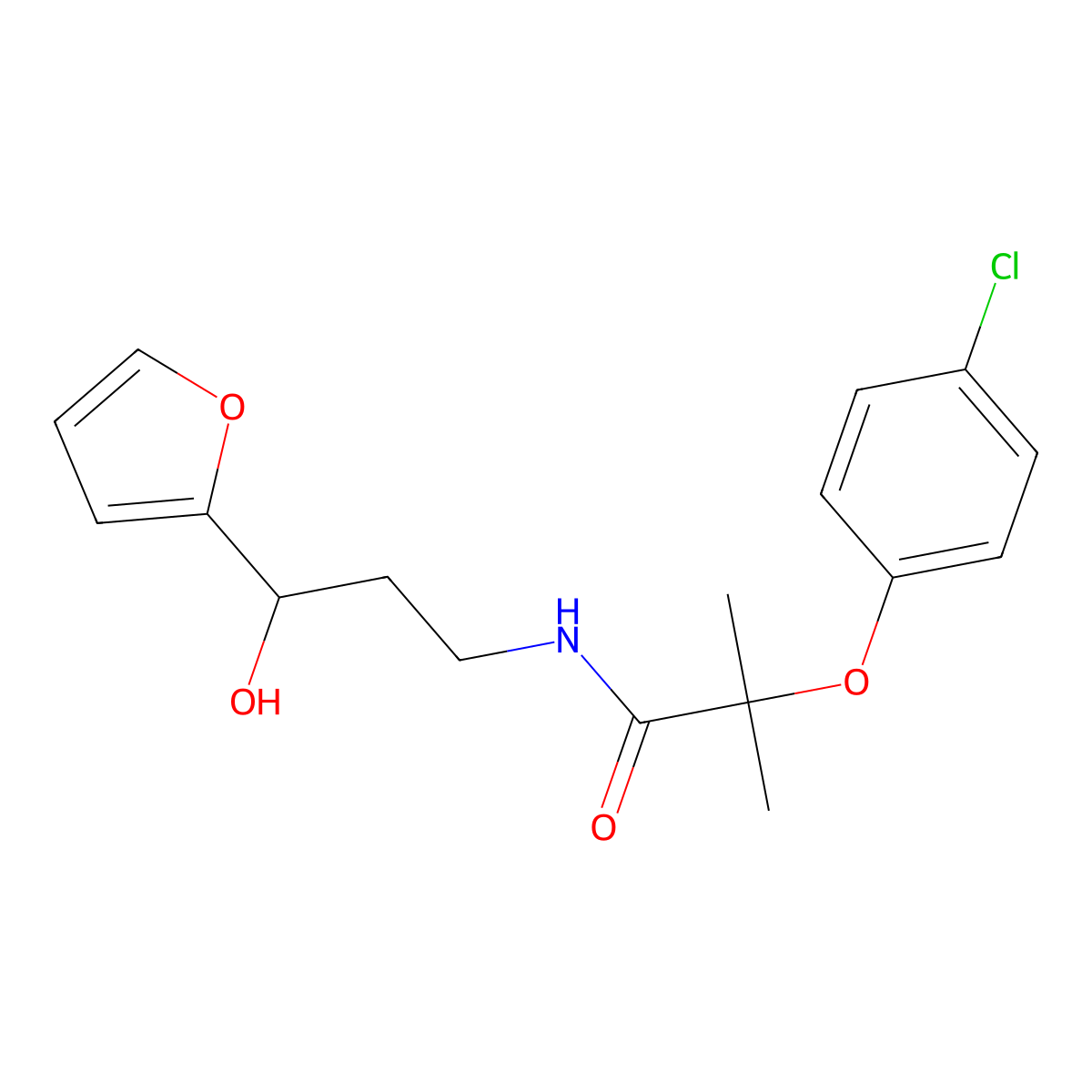 2-(4-Chlorophenoxy)-N-[3-(furan-2-YL)-3-hydroxypropyl]-2-methylpropanamide molecular structure, CAS 1421453-60-2