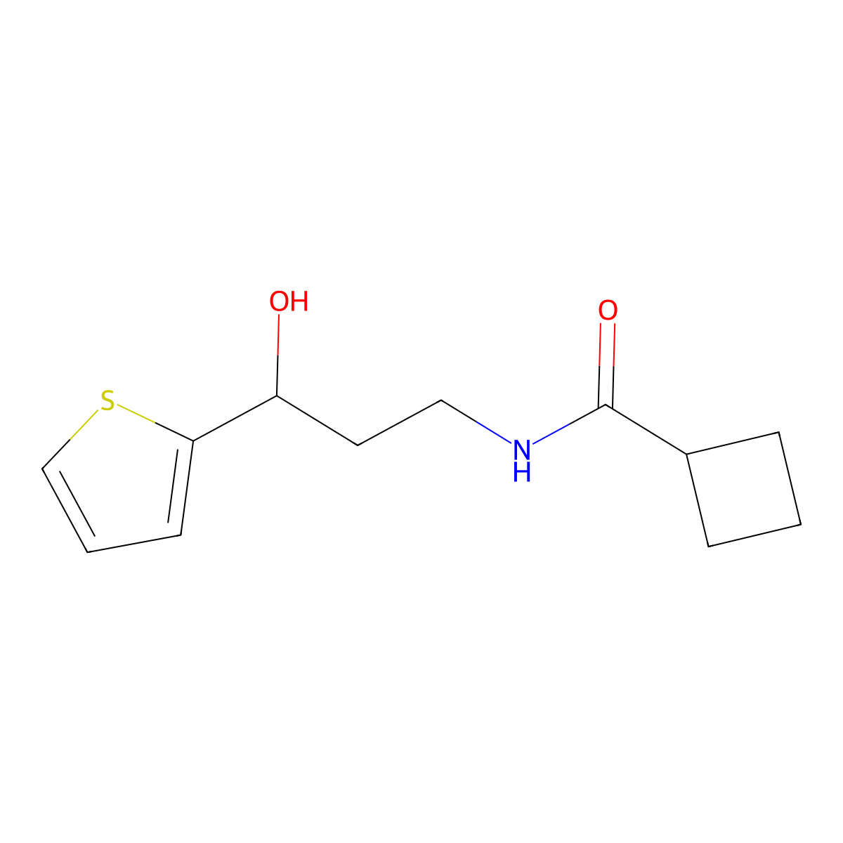 N-[3-Hydroxy-3-(thiophen-2-YL)propyl]cyclobutanecarboxamide molecular structure, CAS 1421453-70-4