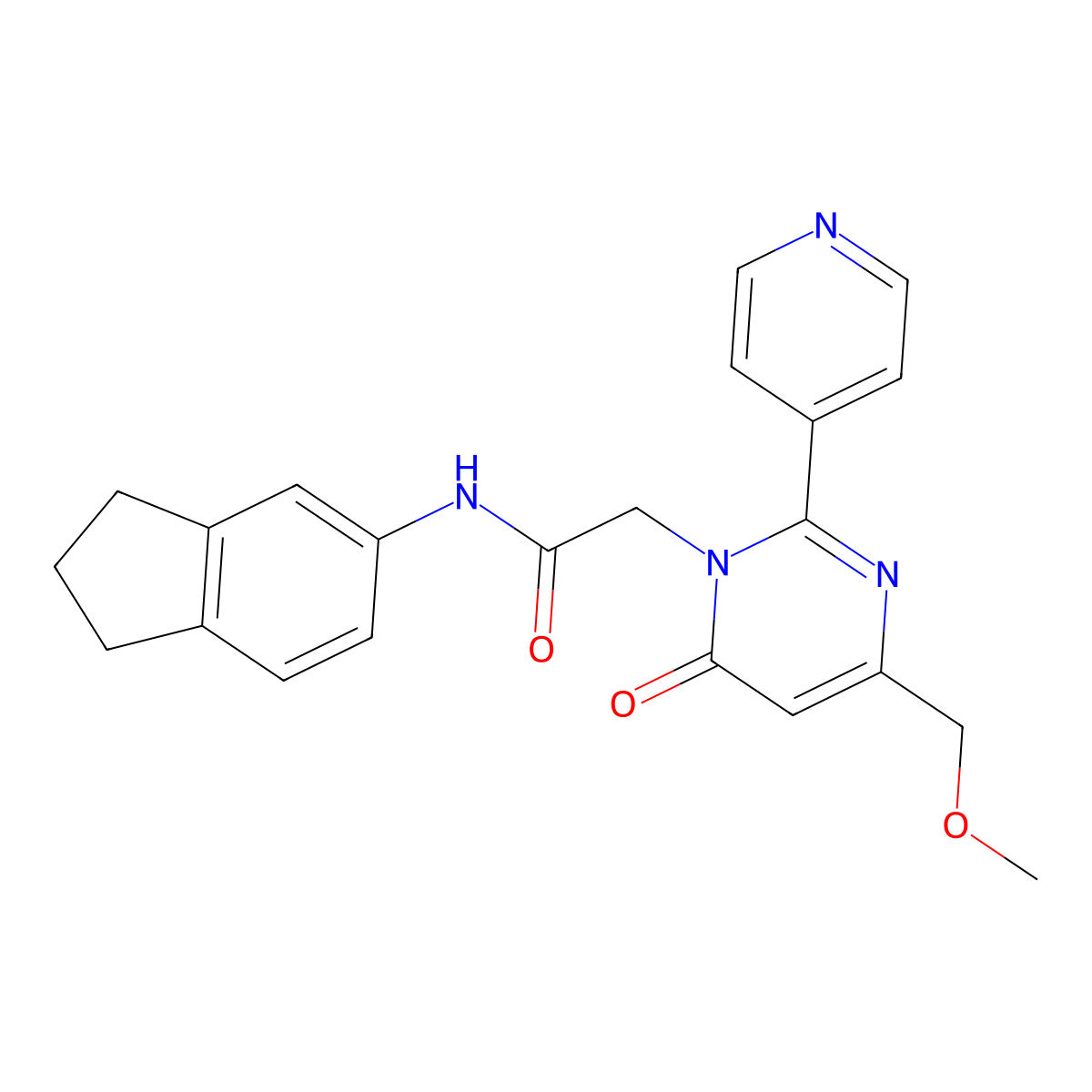 N-(2,3-dihydro-1H-inden-5-yl)-2-(4-(methoxymethyl)-6-oxo-2-(pyridin-4-yl)pyrimidin-1(6H)-yl)acetamide molecular structure, CAS 1421453-72-6