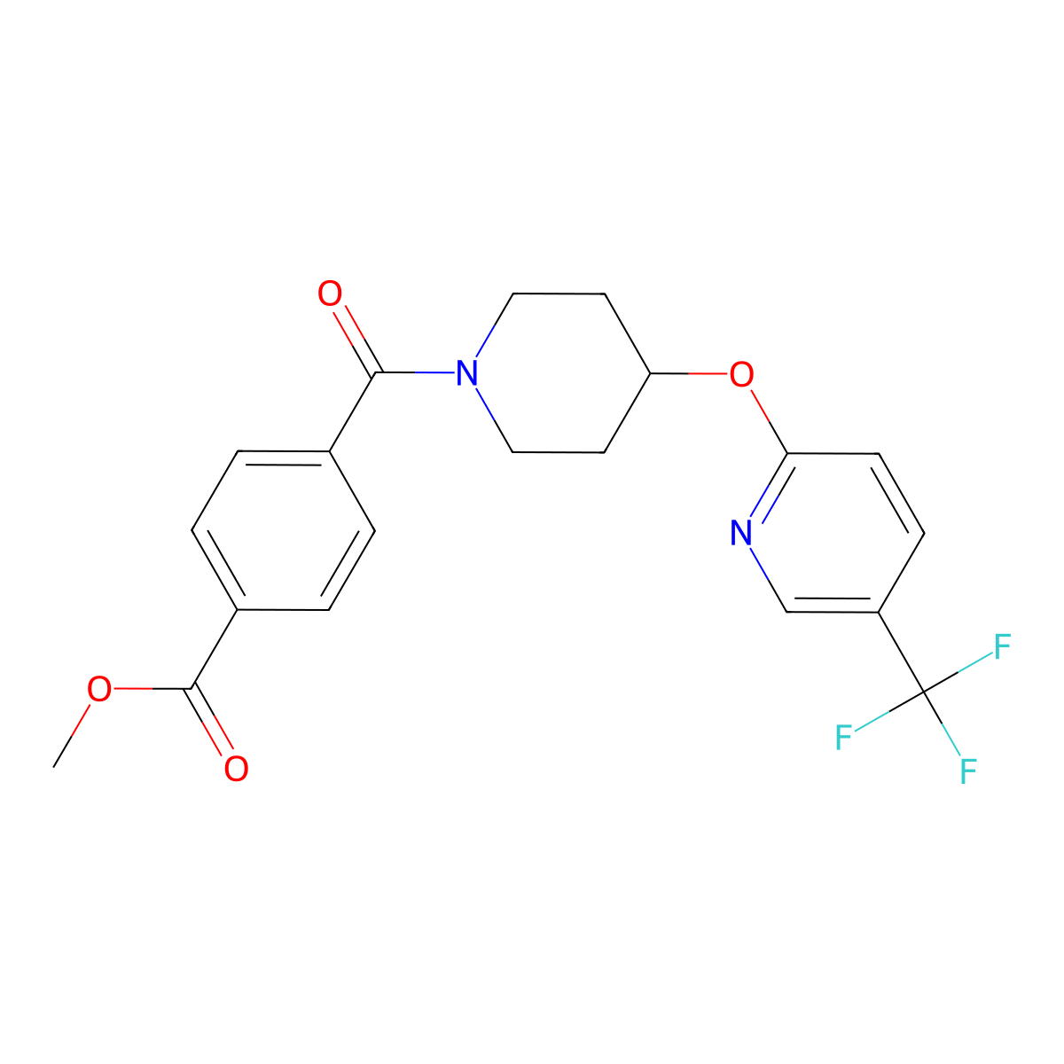 Methyl 4-(4-{[5-(trifluoromethyl)pyridin-2-YL]oxy}piperidine-1-carbonyl)benzoate molecular structure, CAS 1421453-74-8