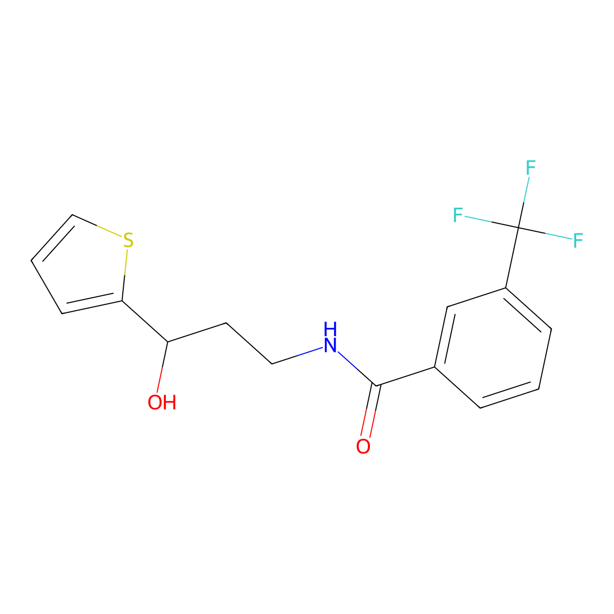 N-(3-hydroxy-3-(thiophen-2-yl)propyl)-3-(trifluoromethyl)benzamide molecular structure, CAS 1421453-82-8