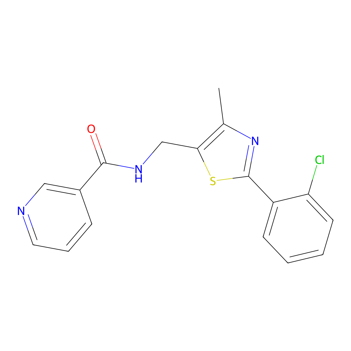 N-((2-(2-chlorophenyl)-4-methylthiazol-5-yl)methyl)nicotinamide molecular structure, CAS 1421453-83-9