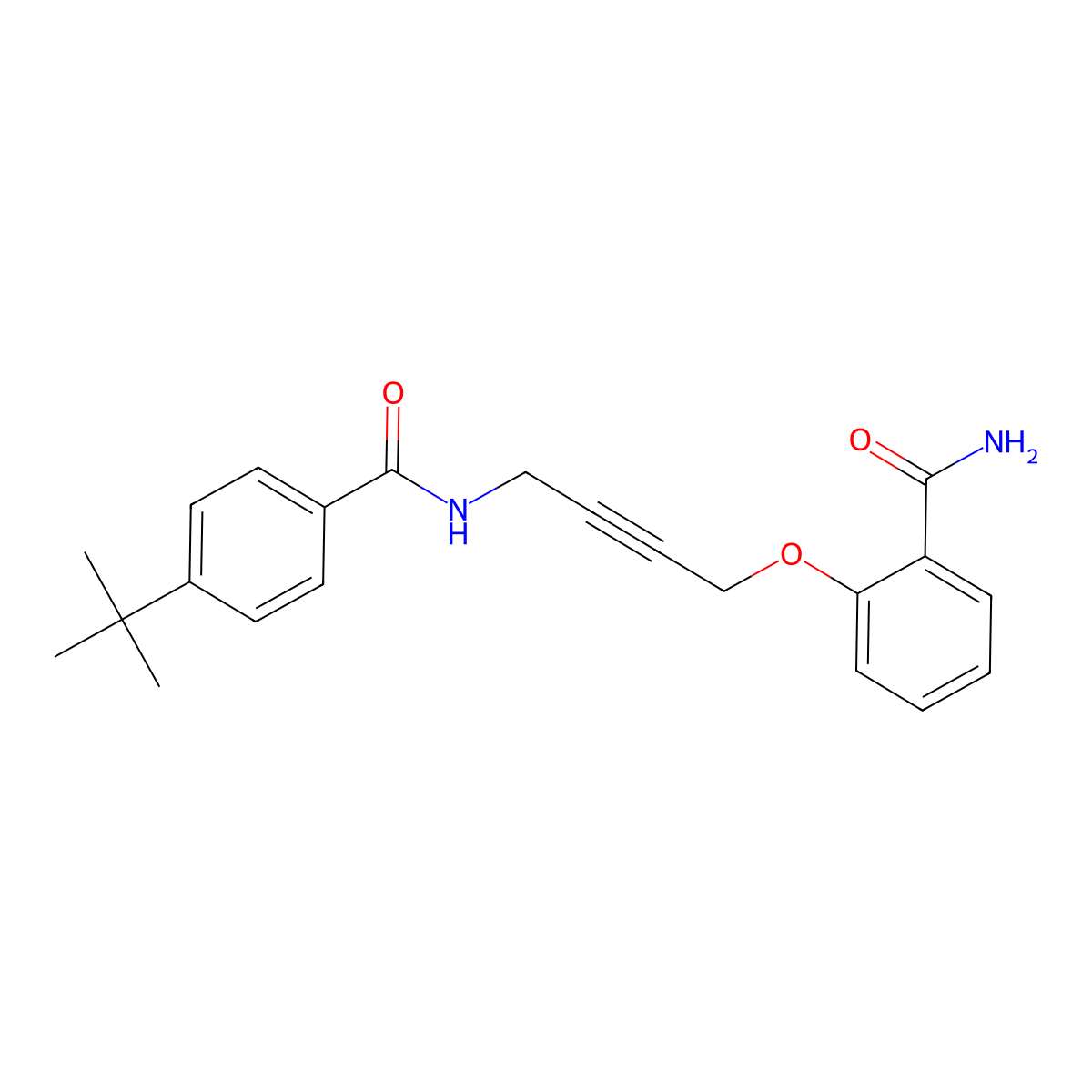 4-(tert-butyl)-N-(4-(2-carbamoylphenoxy)but-2-yn-1-yl)benzamide molecular structure, CAS 1421453-85-1