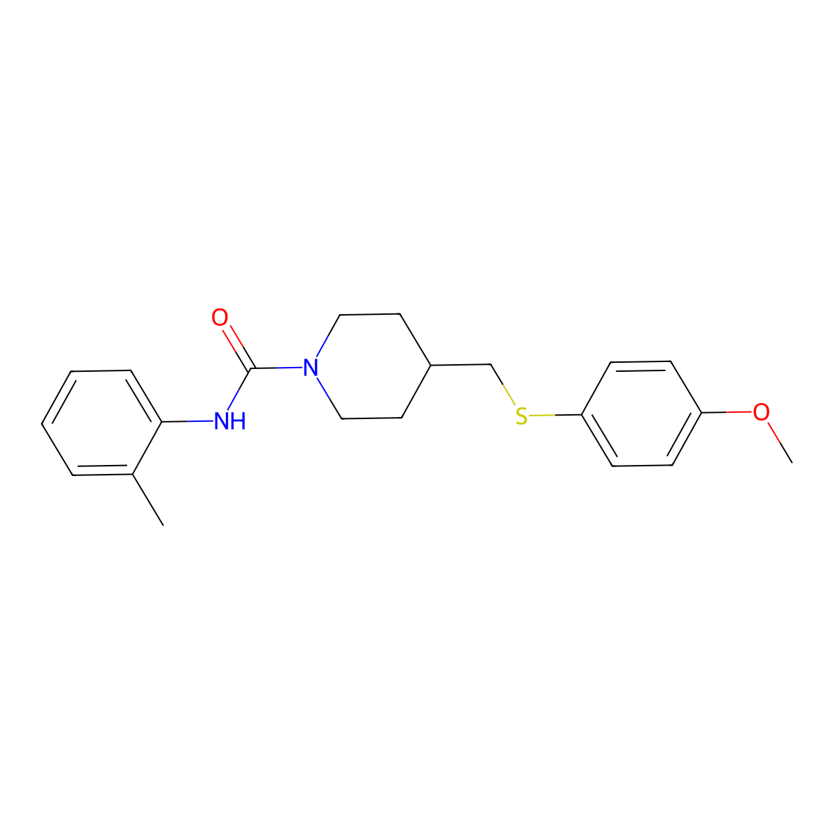 4-(((4-methoxyphenyl)thio)methyl)-N-(o-tolyl)piperidine-1-carboxamide molecular structure, CAS 1421453-86-2