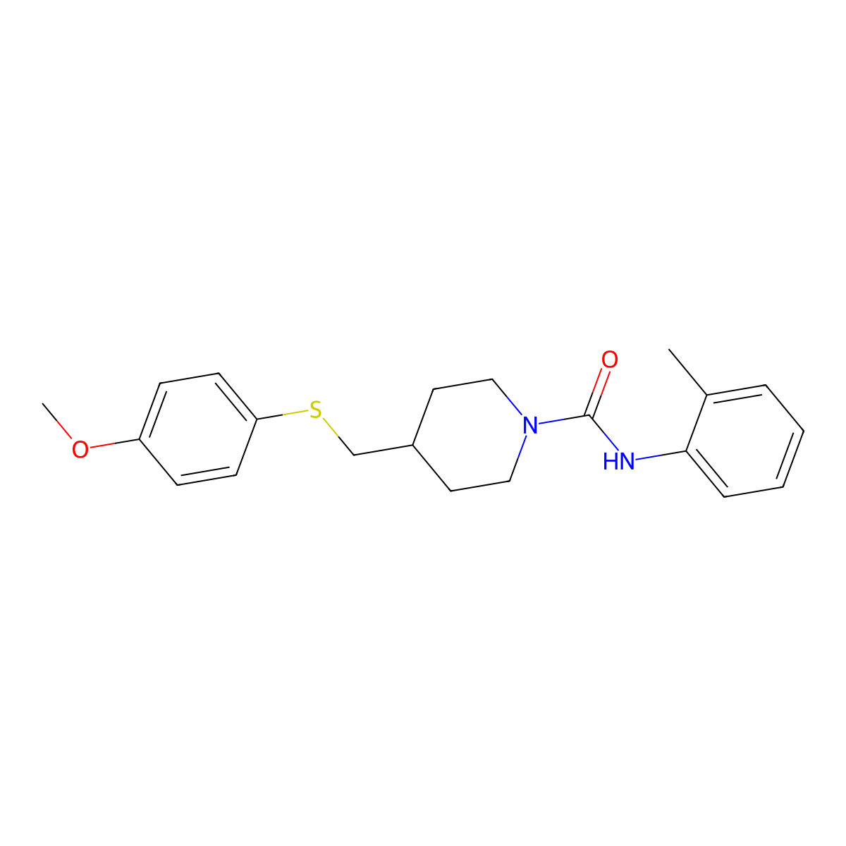 4-(((4-methoxyphenyl)thio)methyl)-N-(o-tolyl)piperidine-1-carboxamide molecular structure, CAS 1421453-86-2