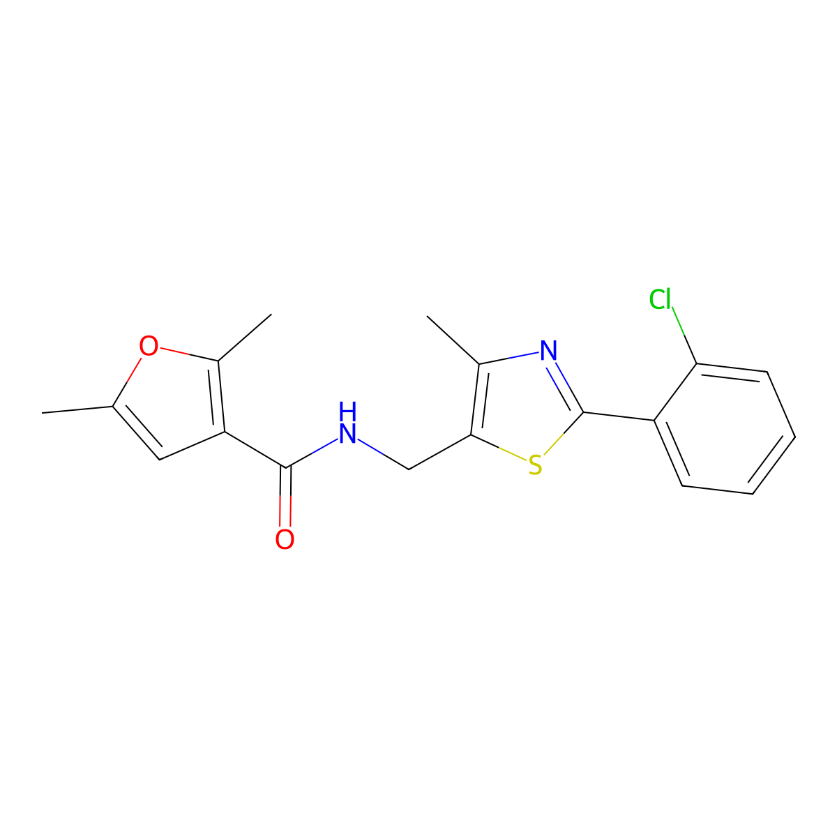 N-((2-(2-chlorophenyl)-4-methylthiazol-5-yl)methyl)-2,5-dimethylfuran-3-carboxamide molecular structure, CAS 1421453-88-4