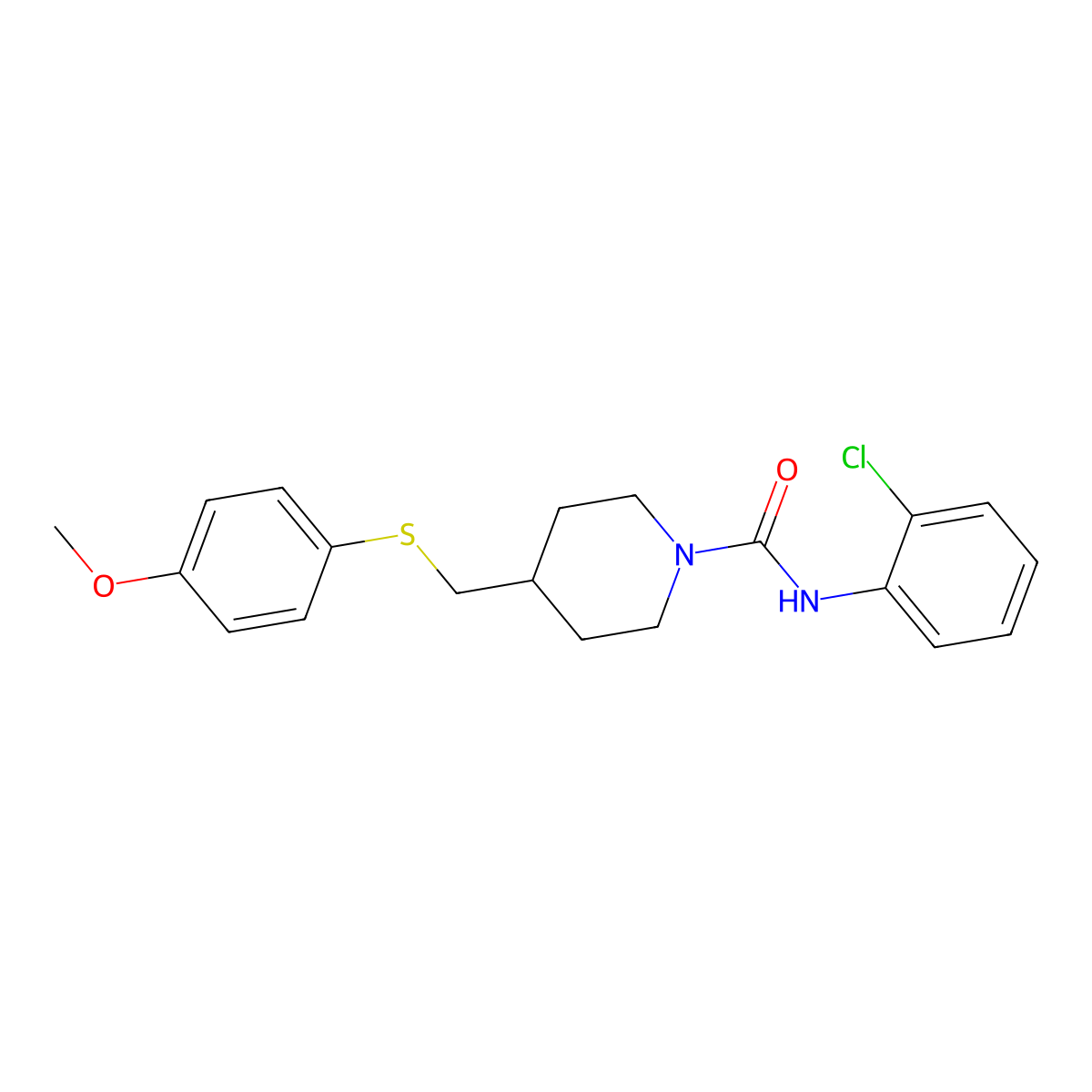 N-(2-chlorophenyl)-4-(((4-methoxyphenyl)thio)methyl)piperidine-1-carboxamide molecular structure, CAS 1421453-90-8