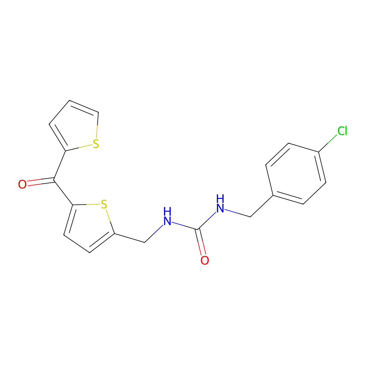 1-(4-Chlorobenzyl)-3-((5-(thiophene-2-carbonyl)thiophen-2-yl)methyl)urea molecular structure, CAS 1421453-94-2