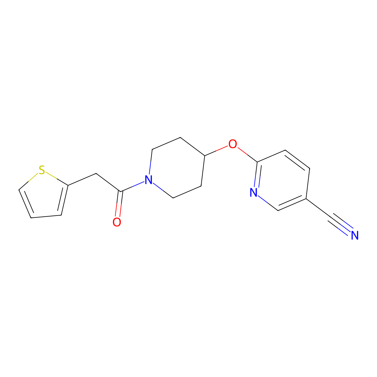 6-((1-(2-(Thiophen-2-yl)acetyl)piperidin-4-yl)oxy)nicotinonitrile molecular structure, CAS 1421453-96-4