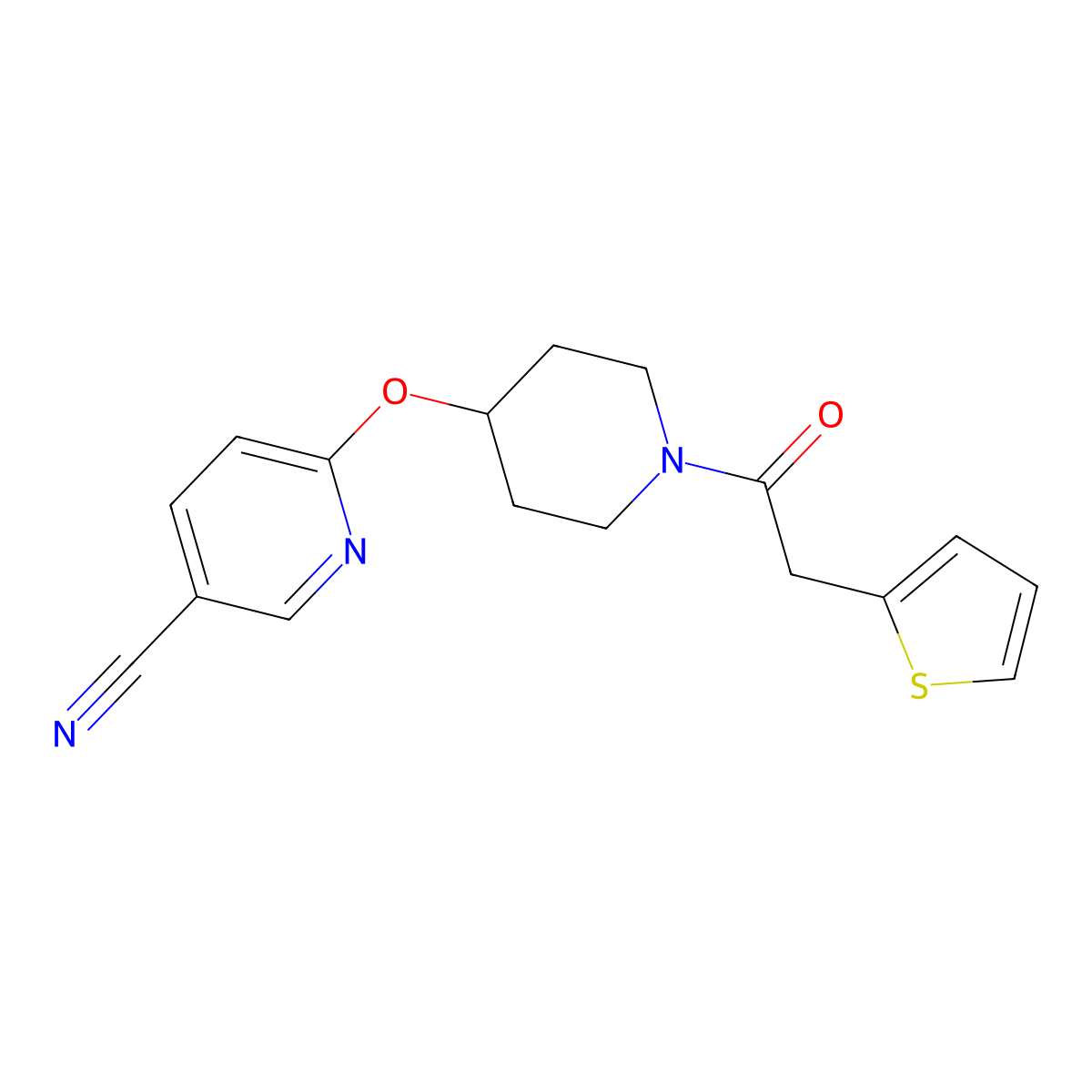 6-((1-(2-(Thiophen-2-yl)acetyl)piperidin-4-yl)oxy)nicotinonitrile molecular structure, CAS 1421453-96-4