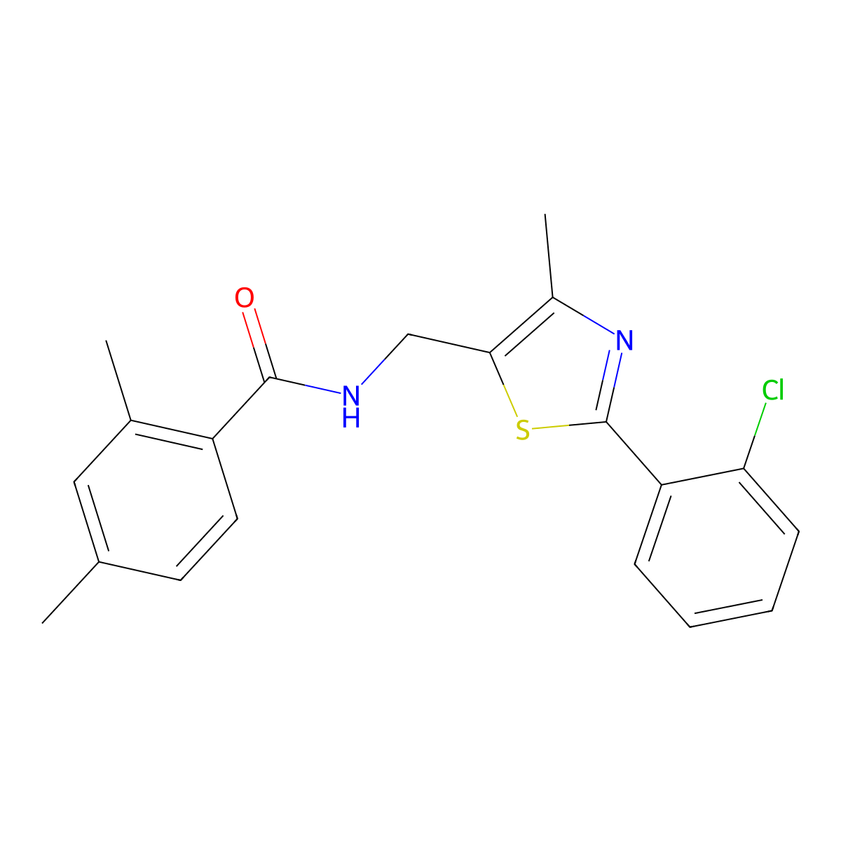 N-((2-(2-chlorophenyl)-4-methylthiazol-5-yl)methyl)-2,4-dimethylbenzamide molecular structure, CAS 1421453-97-5