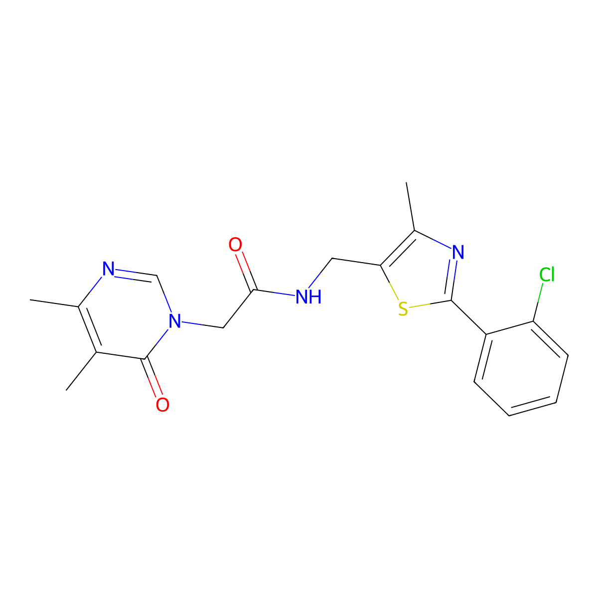N-((2-(2-chlorophenyl)-4-methylthiazol-5-yl)methyl)-2-(4,5-dimethyl-6-oxopyrimidin-1(6H)-yl)acetamide molecular structure, CAS 1421454-02-5
