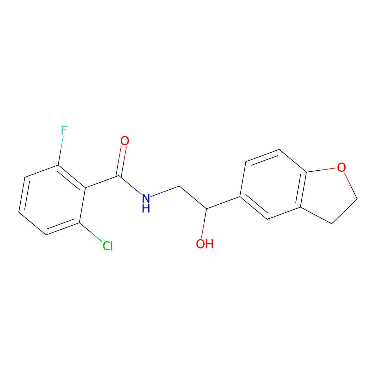 2-Chloro-N-[2-(2,3-dihydro-1-benzofuran-5-YL)-2-hydroxyethyl]-6-fluorobenzamide molecular structure, CAS 1421454-09-2
