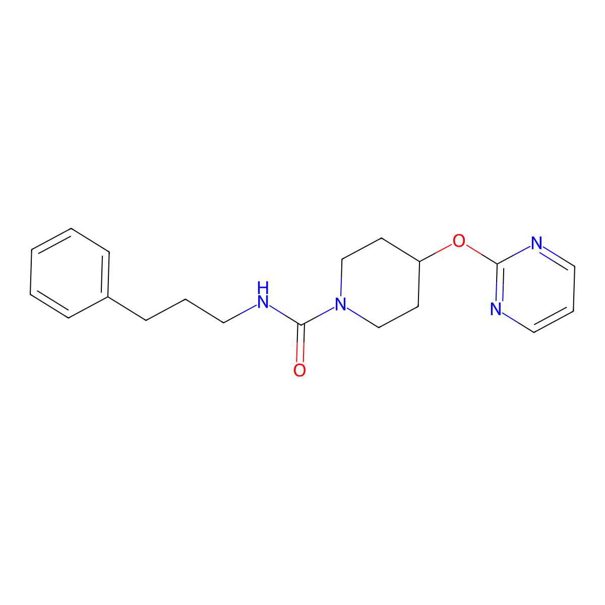 N-(3-phenylpropyl)-4-(pyrimidin-2-yloxy)piperidine-1-carboxamide molecular structure, CAS 1421454-10-5