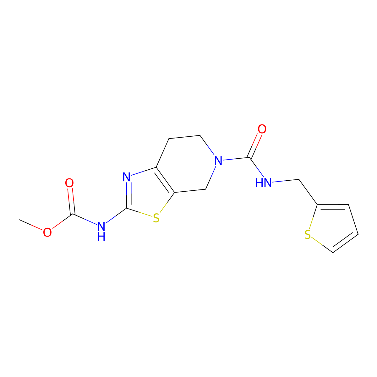 Methyl (5-((thiophen-2-ylmethyl)carbamoyl)-4,5,6,7-tetrahydrothiazolo[5,4-c]pyridin-2-yl)carbamate molecular structure, CAS 1421454-27-4