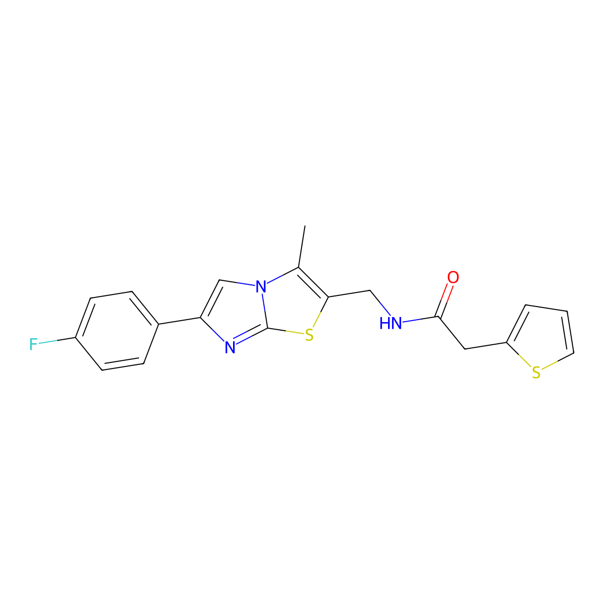N-((6-(4-fluorophenyl)-3-methylimidazo[2,1-b]thiazol-2-yl)methyl)-2-(thiophen-2-yl)acetamide molecular structure, CAS 1421454-29-6