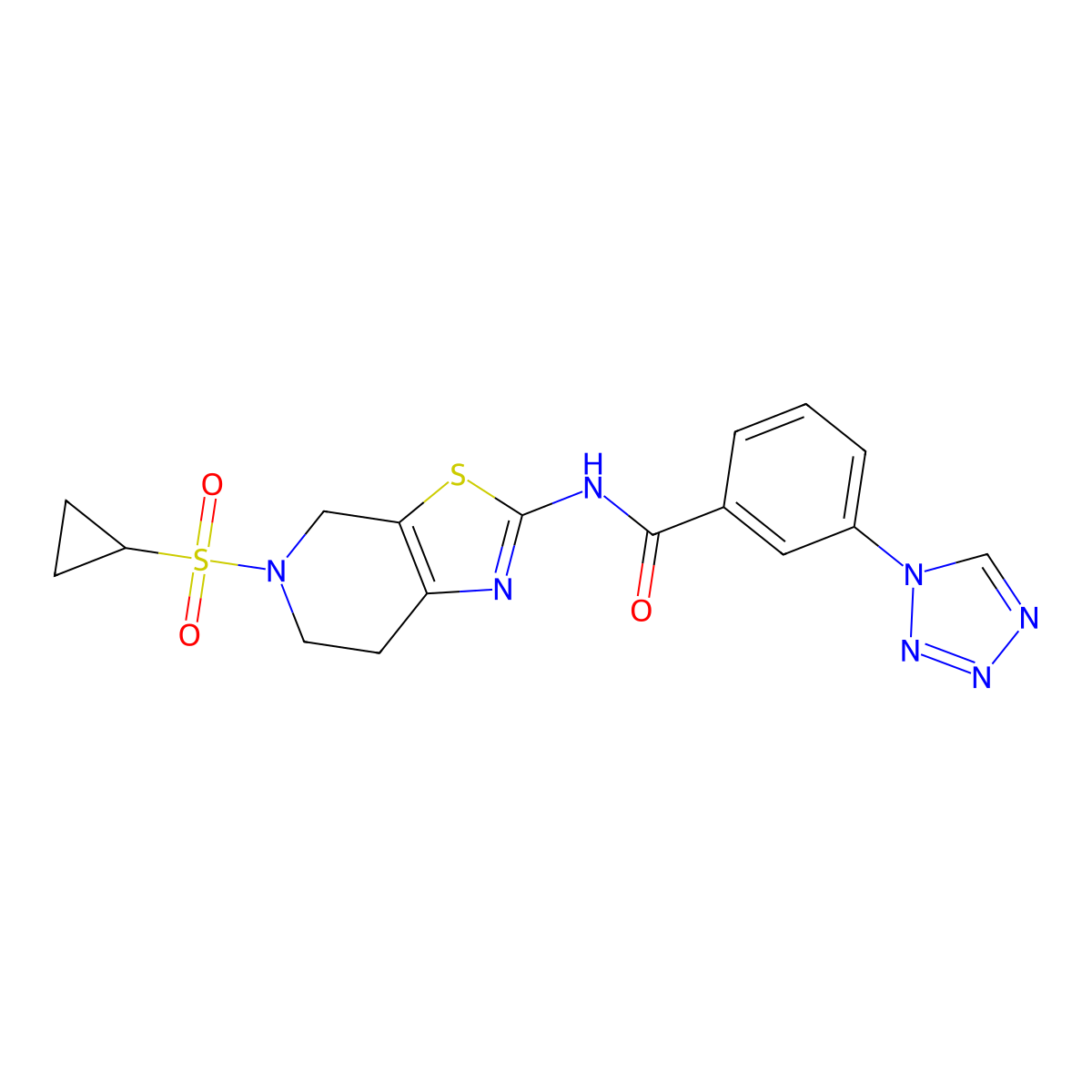 N-(5-(cyclopropylsulfonyl)-4,5,6,7-tetrahydrothiazolo[5,4-c]pyridin-2-yl)-3-(1H-tetrazol-1-yl)benzamide molecular structure, CAS 1421454-35-4