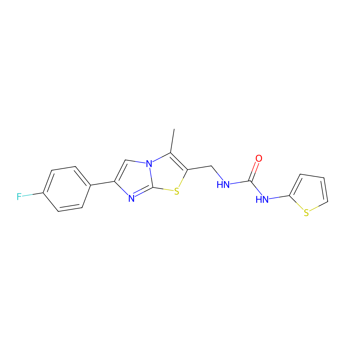 1-((6-(4-Fluorophenyl)-3-methylimidazo[2,1-b]thiazol-2-yl)methyl)-3-(thiophen-2-yl)urea molecular structure, CAS 1421454-39-8