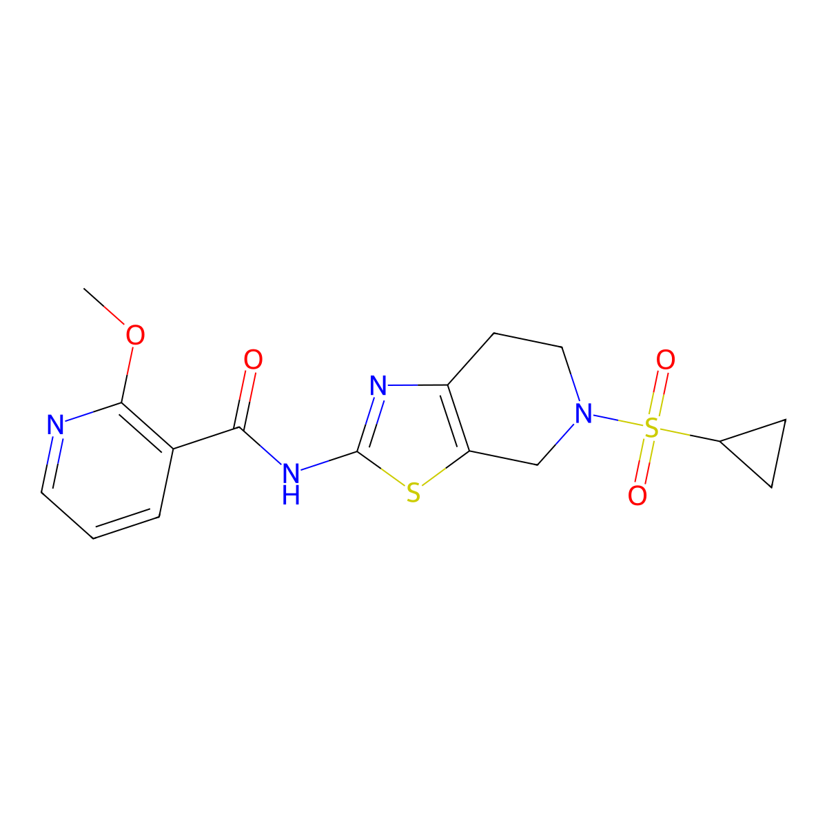 N-(5-(cyclopropylsulfonyl)-4,5,6,7-tetrahydrothiazolo[5,4-c]pyridin-2-yl)-2-methoxynicotinamide molecular structure, CAS 1421454-40-1