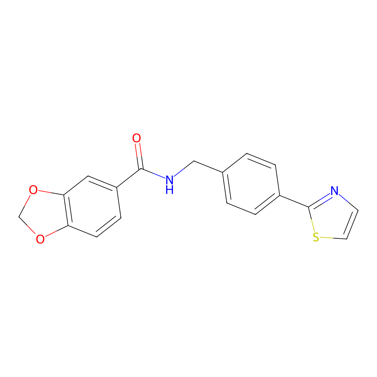 N-(4-(thiazol-2-yl)benzyl)benzo[d][1,3]dioxole-5-carboxamide molecular structure, CAS 1421455-25-5