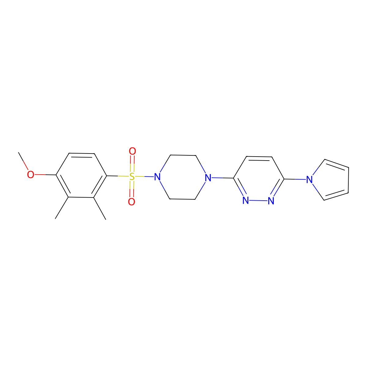 3-(4-((4-methoxy-2,3-dimethylphenyl)sulfonyl)piperazin-1-yl)-6-(1H-pyrrol-1-yl)pyridazine molecular structure, CAS 1421455-26-6