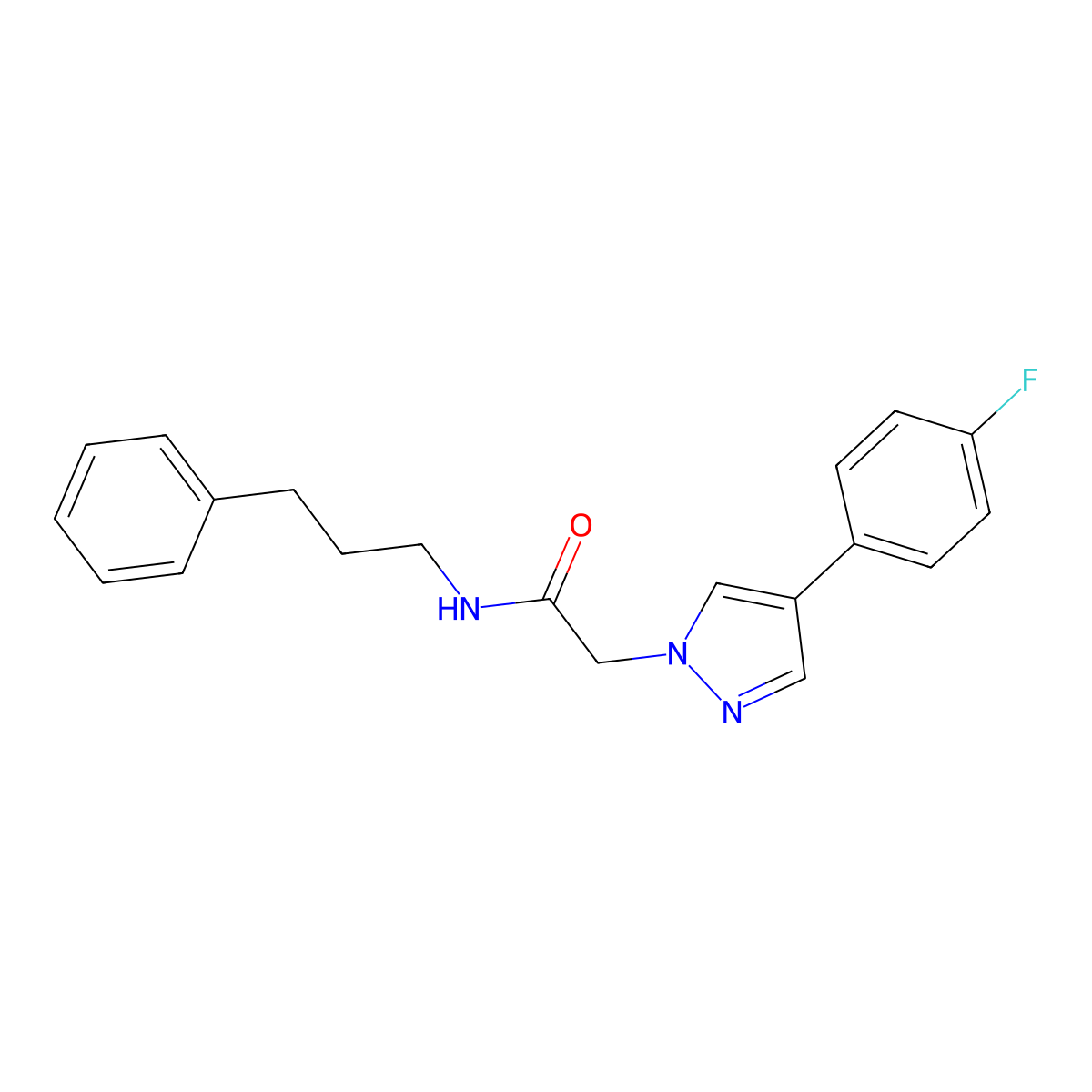 2-[4-(4-fluorophenyl)-1H-pyrazol-1-yl]-N-(3-phenylpropyl)acetamide molecular structure, CAS 1421455-28-8