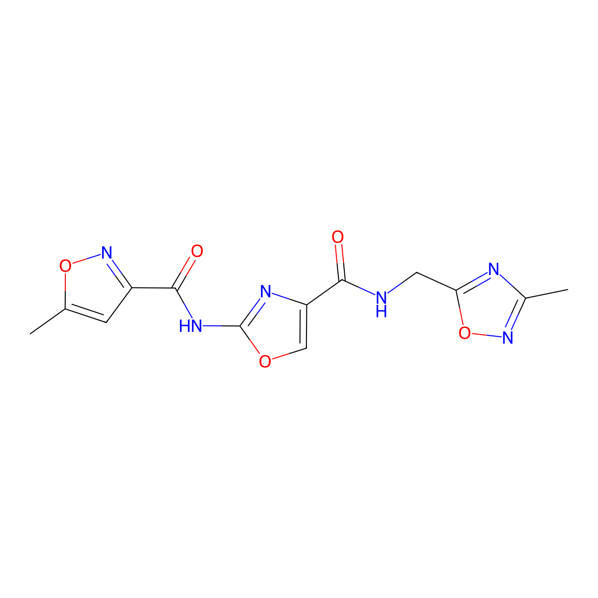 5-methyl-N-(4-(((3-methyl-1,2,4-oxadiazol-5-yl)methyl)carbamoyl)oxazol-2-yl)isoxazole-3-carboxamide molecular structure, CAS 1421455-36-8