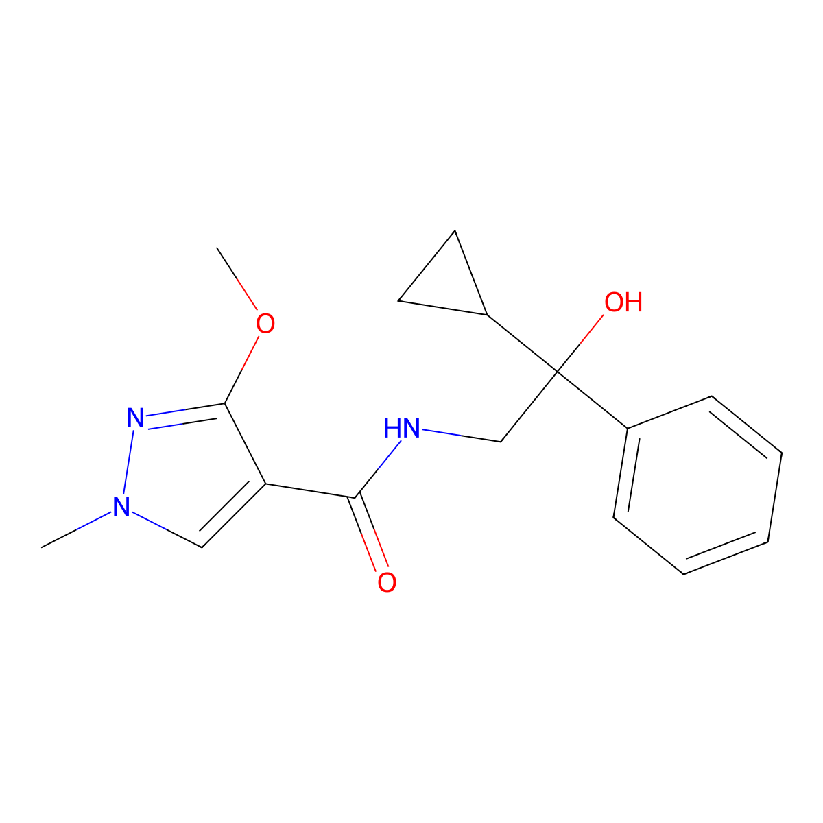 N-(2-cyclopropyl-2-hydroxy-2-phenylethyl)-3-methoxy-1-methyl-1H-pyrazole-4-carboxamide molecular structure, CAS 1421455-41-5