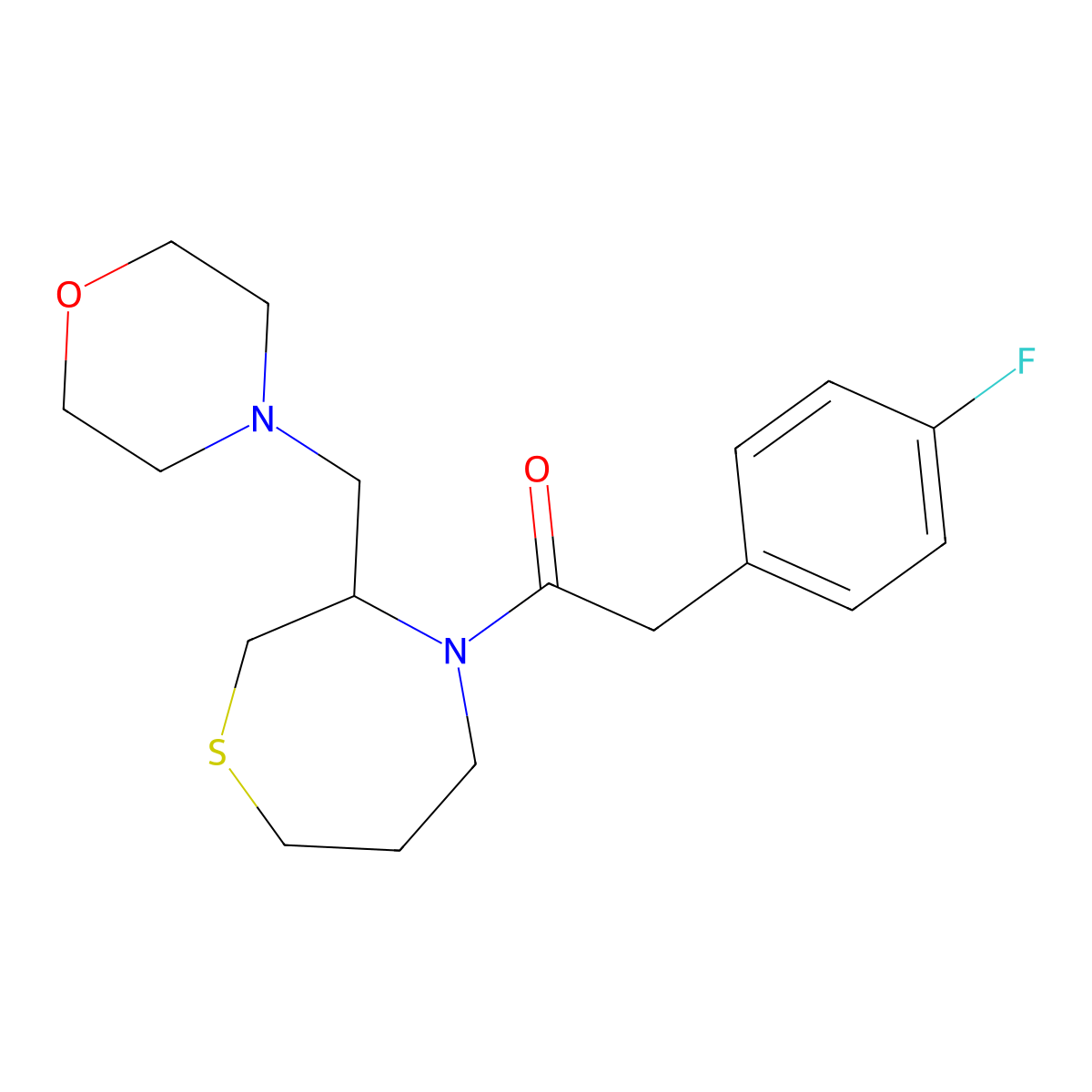 2-(4-Fluorophenyl)-1-(3-(morpholinomethyl)-1,4-thiazepan-4-yl)ethanone molecular structure, CAS 1421455-43-7