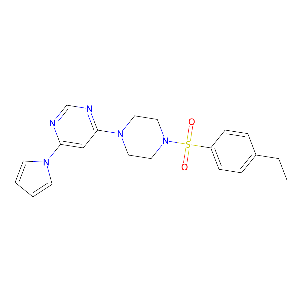 4-(4-((4-ethylphenyl)sulfonyl)piperazin-1-yl)-6-(1H-pyrrol-1-yl)pyrimidine molecular structure, CAS 1421455-46-0