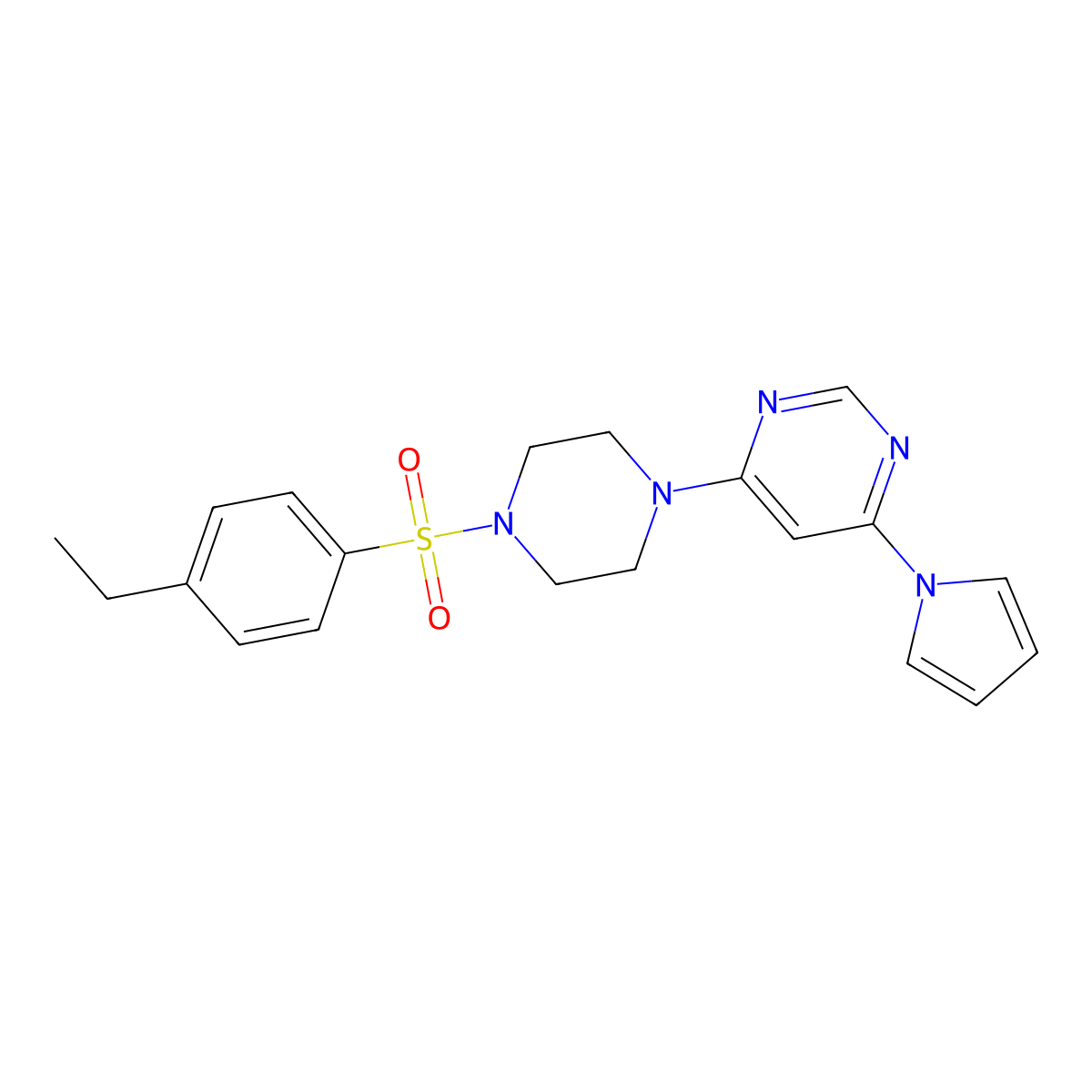 4-(4-((4-ethylphenyl)sulfonyl)piperazin-1-yl)-6-(1H-pyrrol-1-yl)pyrimidine molecular structure, CAS 1421455-46-0