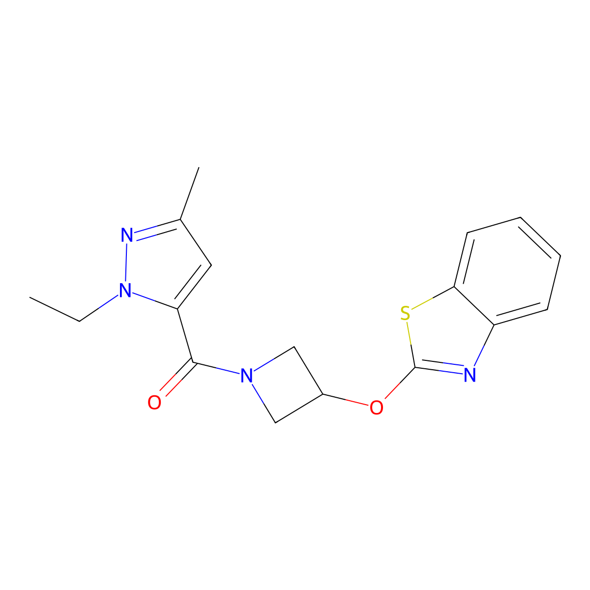 (3-(benzo[d]thiazol-2-yloxy)azetidin-1-yl)(1-ethyl-3-methyl-1H-pyrazol-5-yl)methanone molecular structure, CAS 1421455-47-1