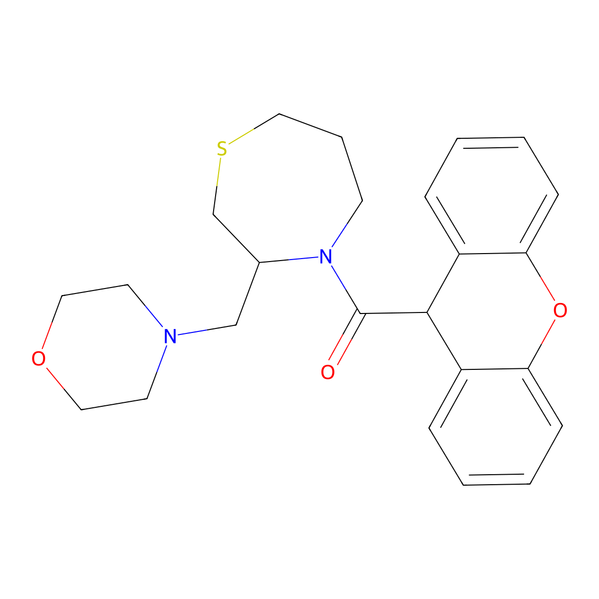 (3-(morpholinomethyl)-1,4-thiazepan-4-yl)(9H-xanthen-9-yl)methanone molecular structure, CAS 1421455-51-7