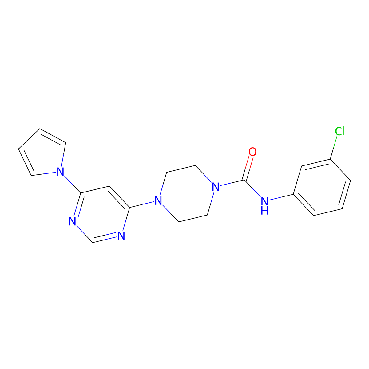 4-(6-(1H-pyrrol-1-yl)pyrimidin-4-yl)-N-(3-chlorophenyl)piperazine-1-carboxamide molecular structure, CAS 1421455-55-1