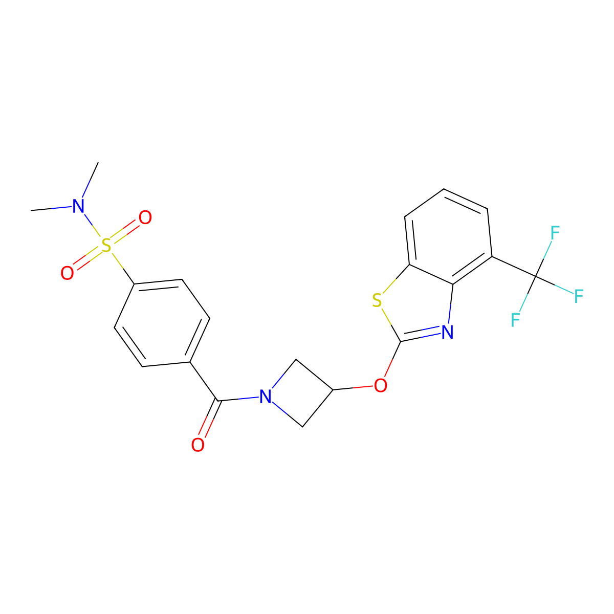 N,N-dimethyl-4-(3-((4-(trifluoromethyl)benzo[d]thiazol-2-yl)oxy)azetidine-1-carbonyl)benzenesulfonamide molecular structure, CAS 1421455-56-2