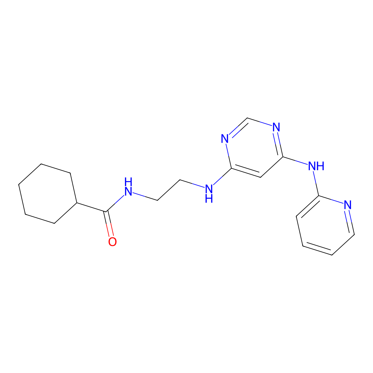 N-(2-((6-(pyridin-2-ylamino)pyrimidin-4-yl)amino)ethyl)cyclohexanecarboxamide molecular structure, CAS 1421455-58-4