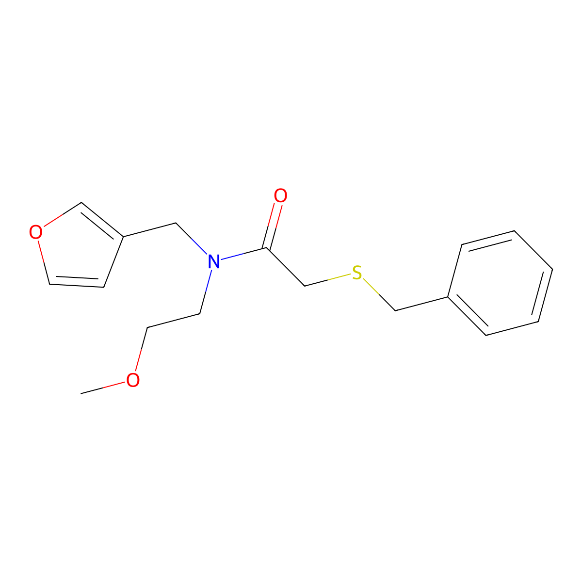 2-(benzylthio)-N-(furan-3-ylmethyl)-N-(2-methoxyethyl)acetamide molecular structure, CAS 1421455-59-5