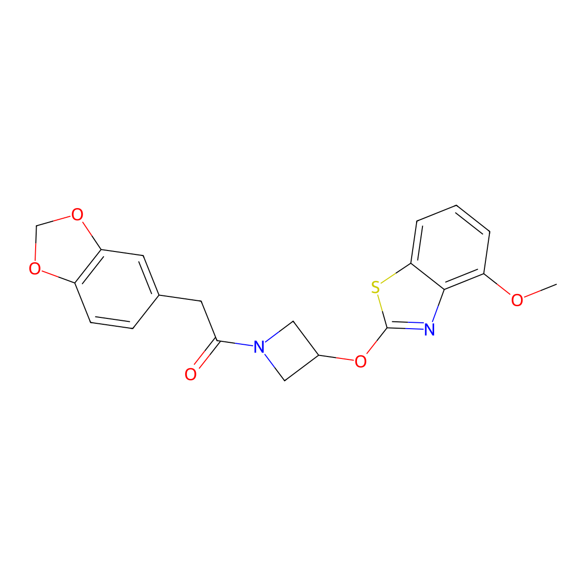 2-(Benzo[d][1,3]dioxol-5-yl)-1-(3-((4-methoxybenzo[d]thiazol-2-yl)oxy)azetidin-1-yl)ethanone molecular structure, CAS 1421455-62-0