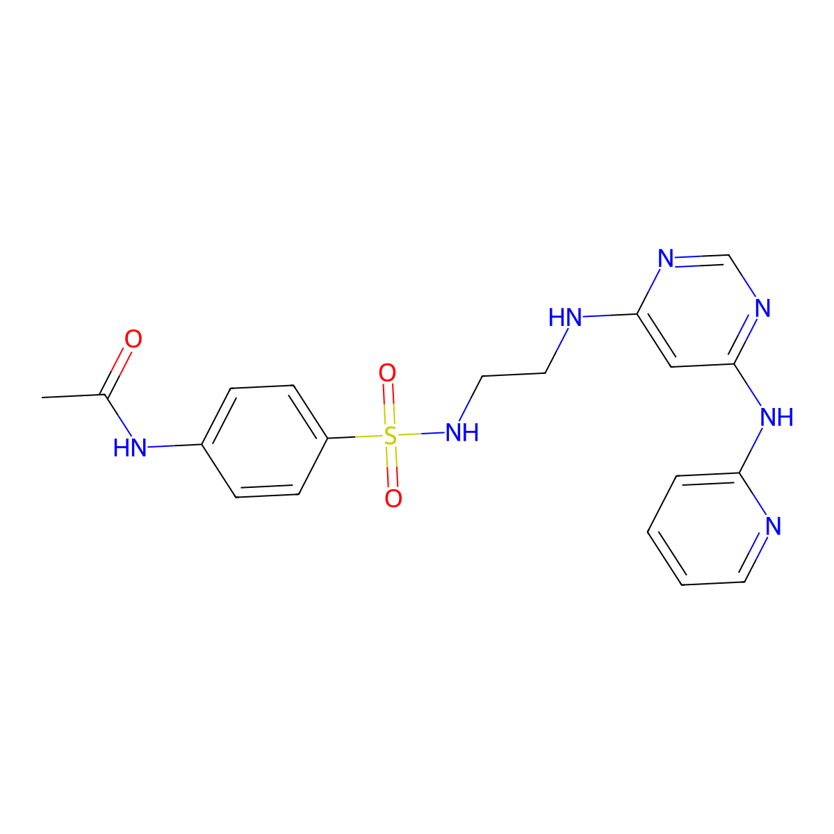 N-(4-(N-(2-((6-(pyridin-2-ylamino)pyrimidin-4-yl)amino)ethyl)sulfamoyl)phenyl)acetamide molecular structure, CAS 1421455-64-2