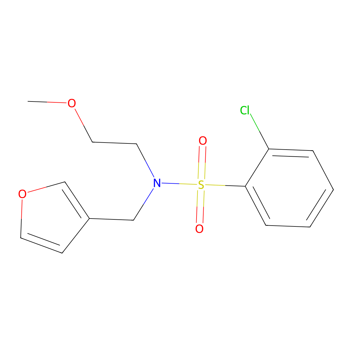2-chloro-N-(furan-3-ylmethyl)-N-(2-methoxyethyl)benzenesulfonamide molecular structure, CAS 1421455-68-6