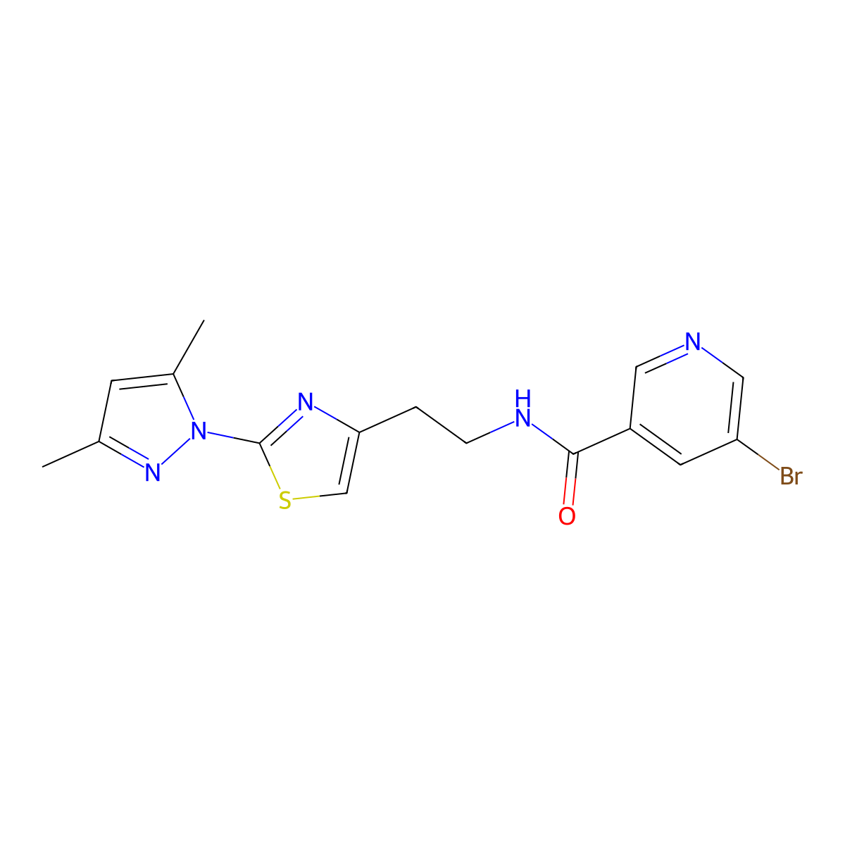5-bromo-N-(2-(2-(3,5-dimethyl-1H-pyrazol-1-yl)thiazol-4-yl)ethyl)nicotinamide molecular structure, CAS 1421455-69-7
