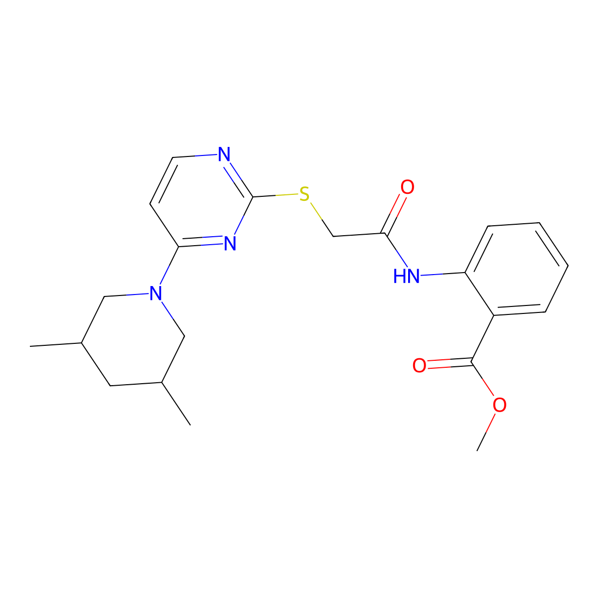 Methyl 2-(2-{[4-(3,5-dimethylpiperidin-1-YL)pyrimidin-2-YL]sulfanyl}acetamido)benzoate molecular structure, CAS 1421455-72-2