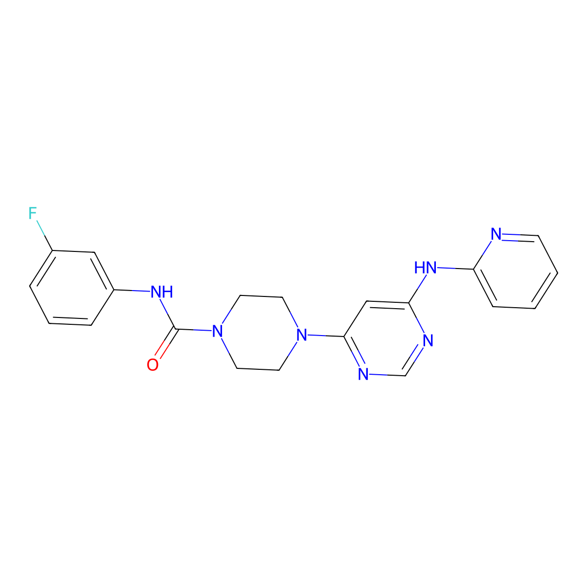 N-(3-fluorophenyl)-4-(6-(pyridin-2-ylamino)pyrimidin-4-yl)piperazine-1-carboxamide molecular structure, CAS 1421455-77-7
