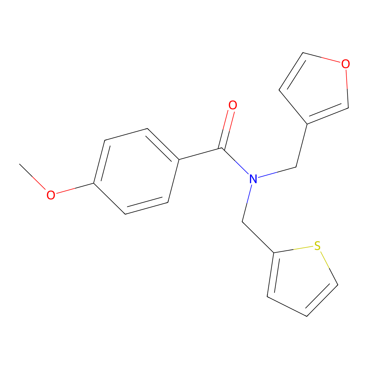 N-(furan-3-ylmethyl)-4-methoxy-N-(thiophen-2-ylmethyl)benzamide molecular structure, CAS 1421455-79-9