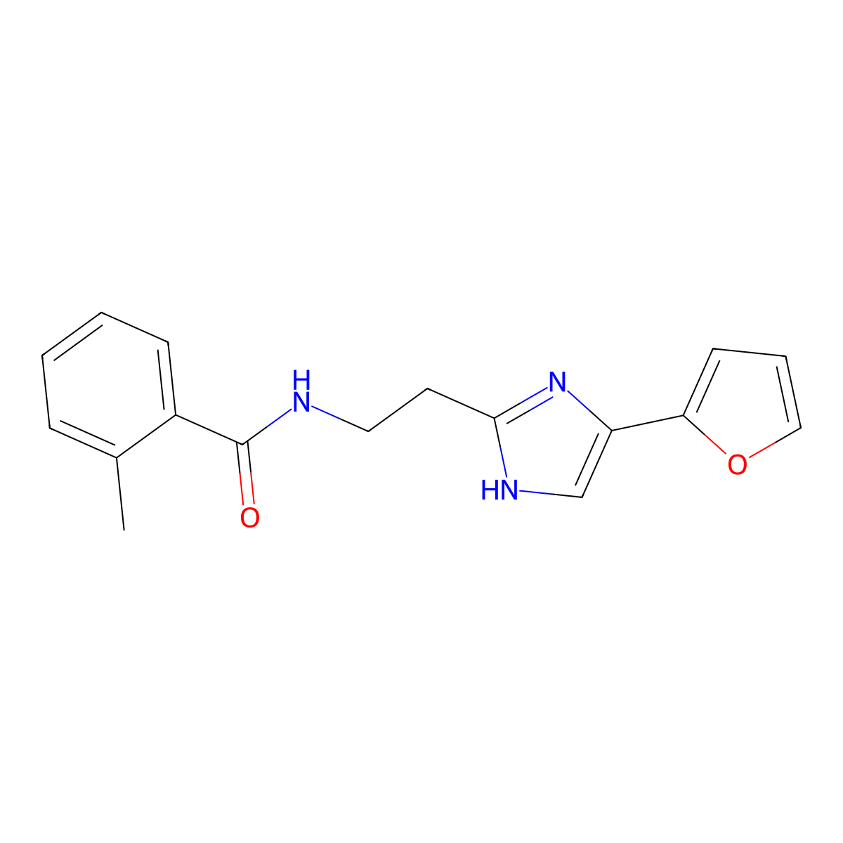 N-(2-(4-(furan-2-yl)-1H-imidazol-2-yl)ethyl)-2-methylbenzamide molecular structure, CAS 1421455-85-7
