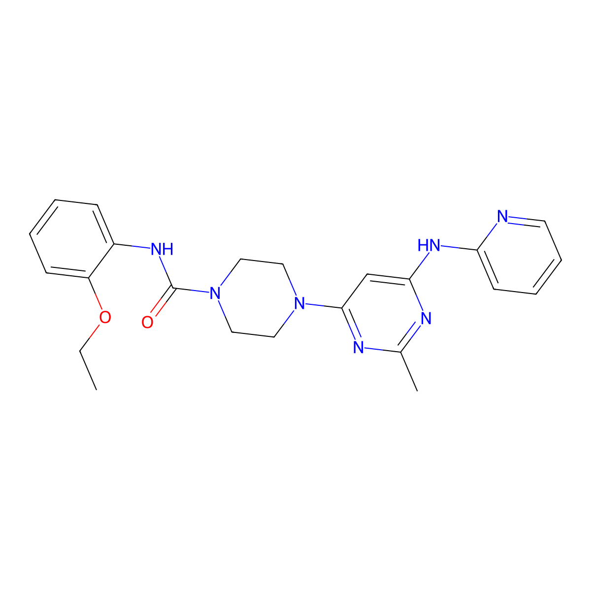 N-(2-ethoxyphenyl)-4-(2-methyl-6-(pyridin-2-ylamino)pyrimidin-4-yl)piperazine-1-carboxamide molecular structure, CAS 1421455-86-8