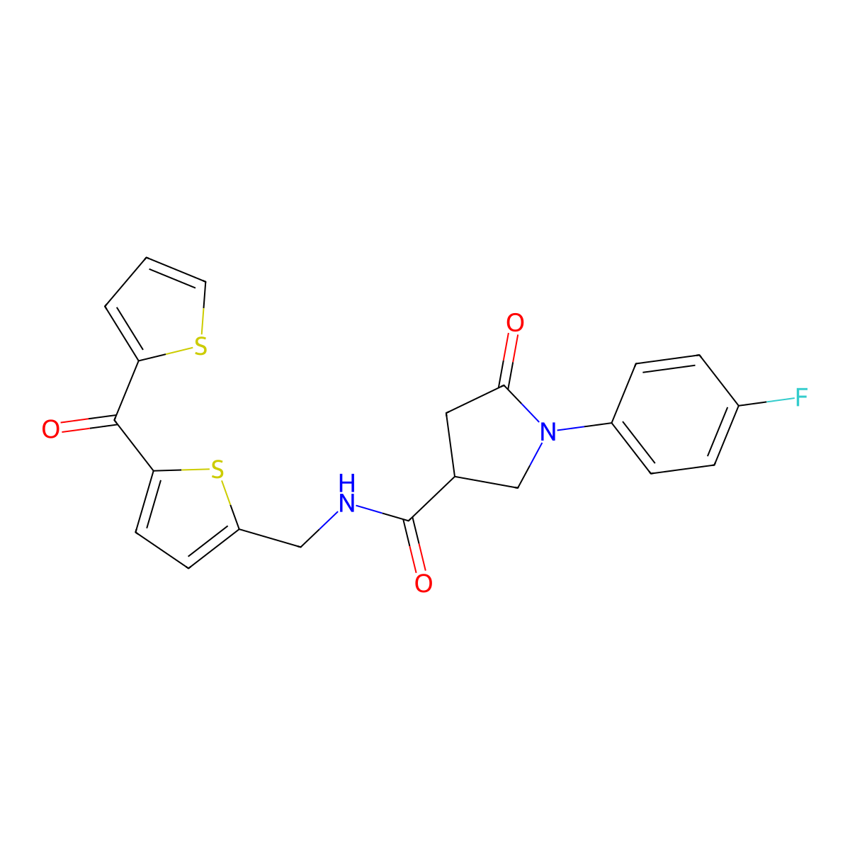1-(4-Fluorophenyl)-5-oxo-N-{[5-(thiophene-2-carbonyl)thiophen-2-YL]methyl}pyrrolidine-3-carboxamide molecular structure, CAS 1421455-90-4