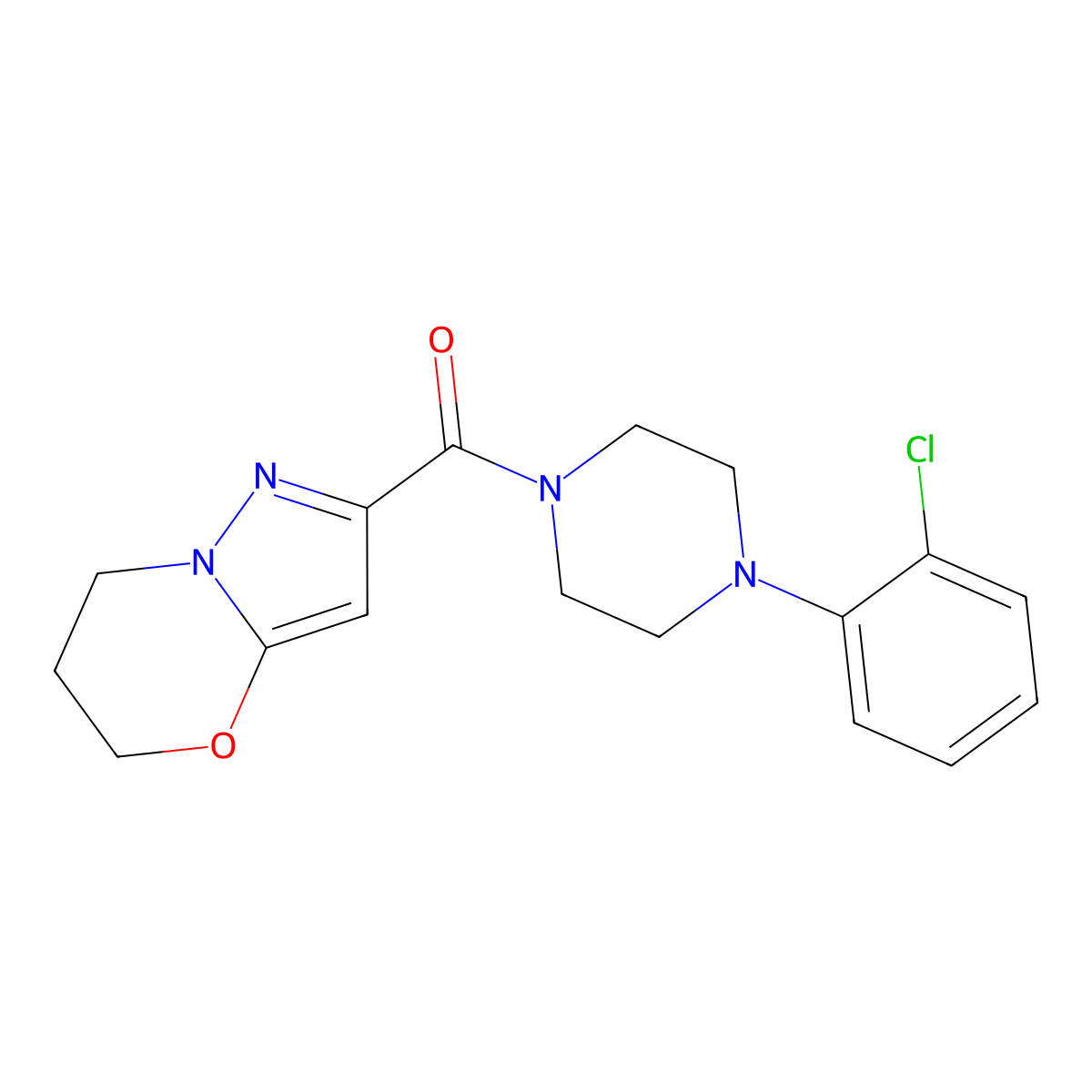(4-(2-chlorophenyl)piperazin-1-yl)(6,7-dihydro-5H-pyrazolo[5,1-b][1,3]oxazin-2-yl)methanone molecular structure, CAS 1421455-93-7