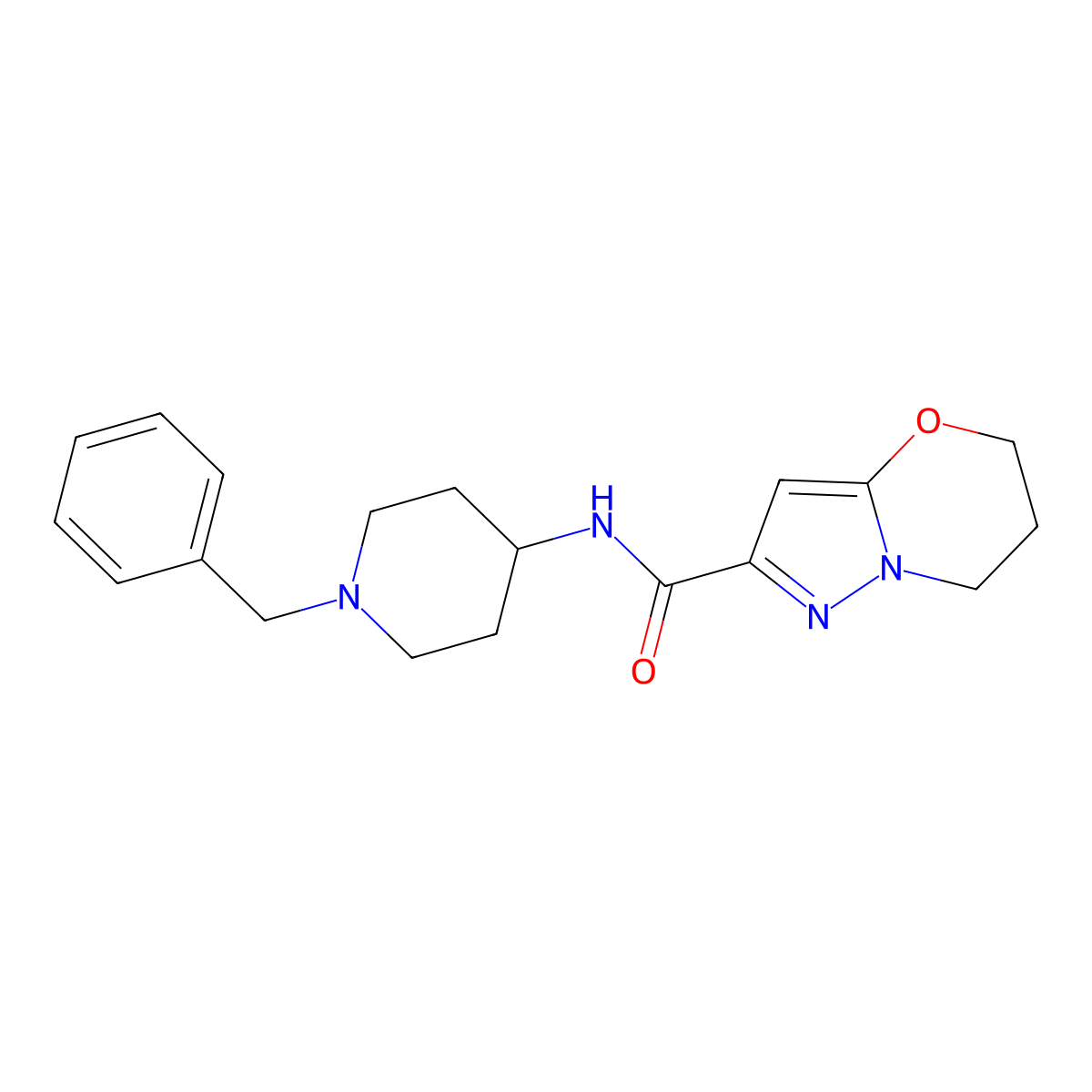 N-(1-benzylpiperidin-4-yl)-6,7-dihydro-5H-pyrazolo[5,1-b][1,3]oxazine-2-carboxamide molecular structure, CAS 1421455-99-3